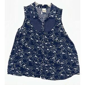 LC Lauren Conrad Womens Medium Disney Wonderland White Rabbit Sleeveless Blouse